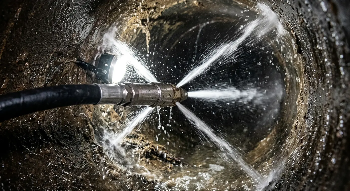High-pressure hydro jetting nozzle cleaning sewer pipe for Storm Drain Cleaning in Volney
